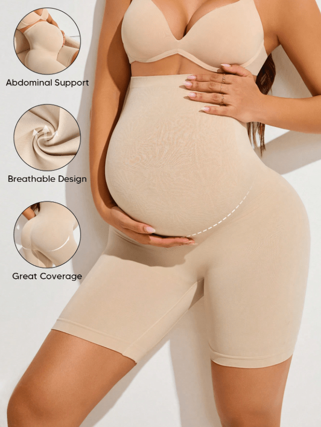 Women's Elastic Maternity Belly Support Shorts Beige - Sculpt Studio