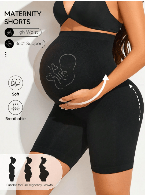 Women's Elastic Maternity Belly Support Shorts Black - Sculpt Studio