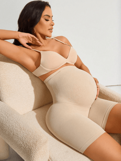 Women's Elastic Maternity Belly Support Shorts Beige - Sculpt Studio