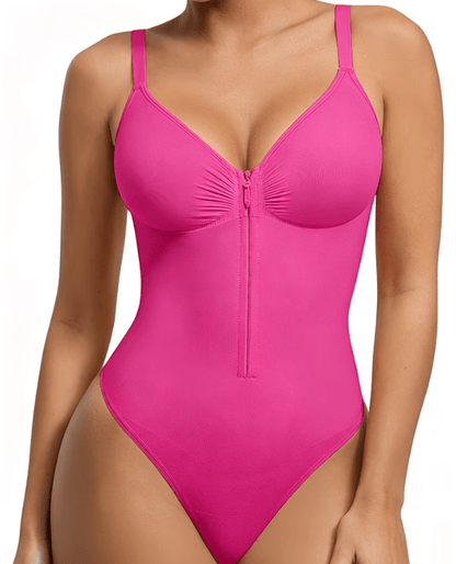 Women's Full Tummy Control Zipper Thong Jumpsuit Shapewear Pink - Sculpt Studio
