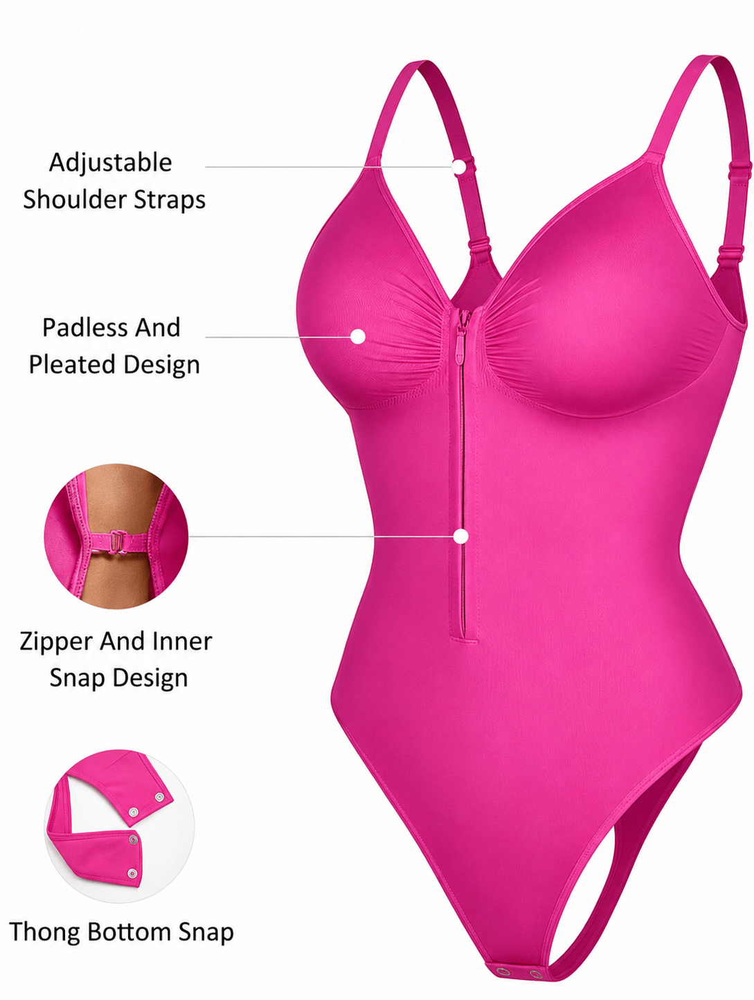 Women's Full Tummy Control Zipper Thong Jumpsuit Shapewear Pink - Sculpt Studio