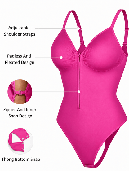 Women's Full Tummy Control Zipper Thong Jumpsuit Shapewear Pink - Sculpt Studio