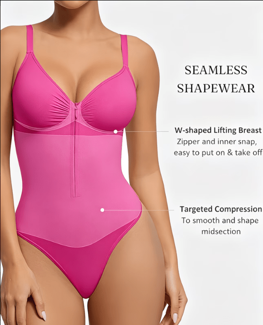 Women's Full Tummy Control Zipper Thong Jumpsuit Shapewear Pink - Sculpt Studio