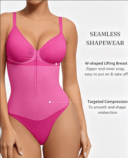 Women's Full Tummy Control Zipper Thong Jumpsuit Shapewear Pink - Sculpt Studio