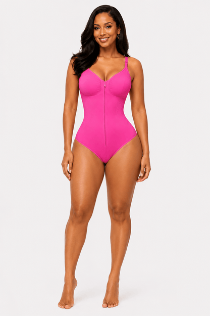 Women's Full Tummy Control Zipper Thong Jumpsuit Shapewear Pink - Sculpt Studio