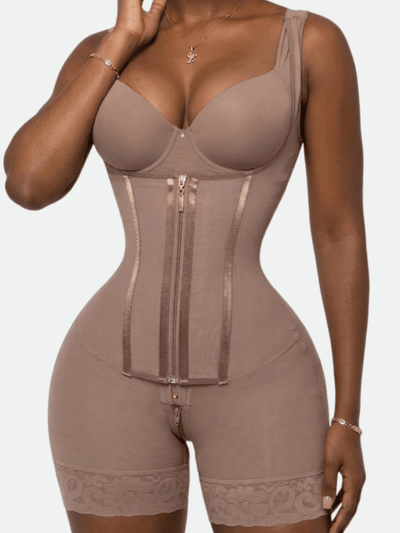 Women's High Compression Colombia Shapewear, Waist Trainer, Bust Opening Mocha - Sculpt Studio