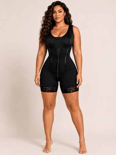 Women's High Compression Jumpsuit, Full Body Shaper With Corset Zipper Black - Sculpt Studio