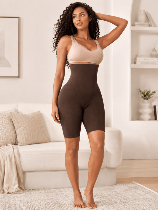 Women's Seamless High Waist Shaping Shorts Chocolate Brown - Sculpt Studio