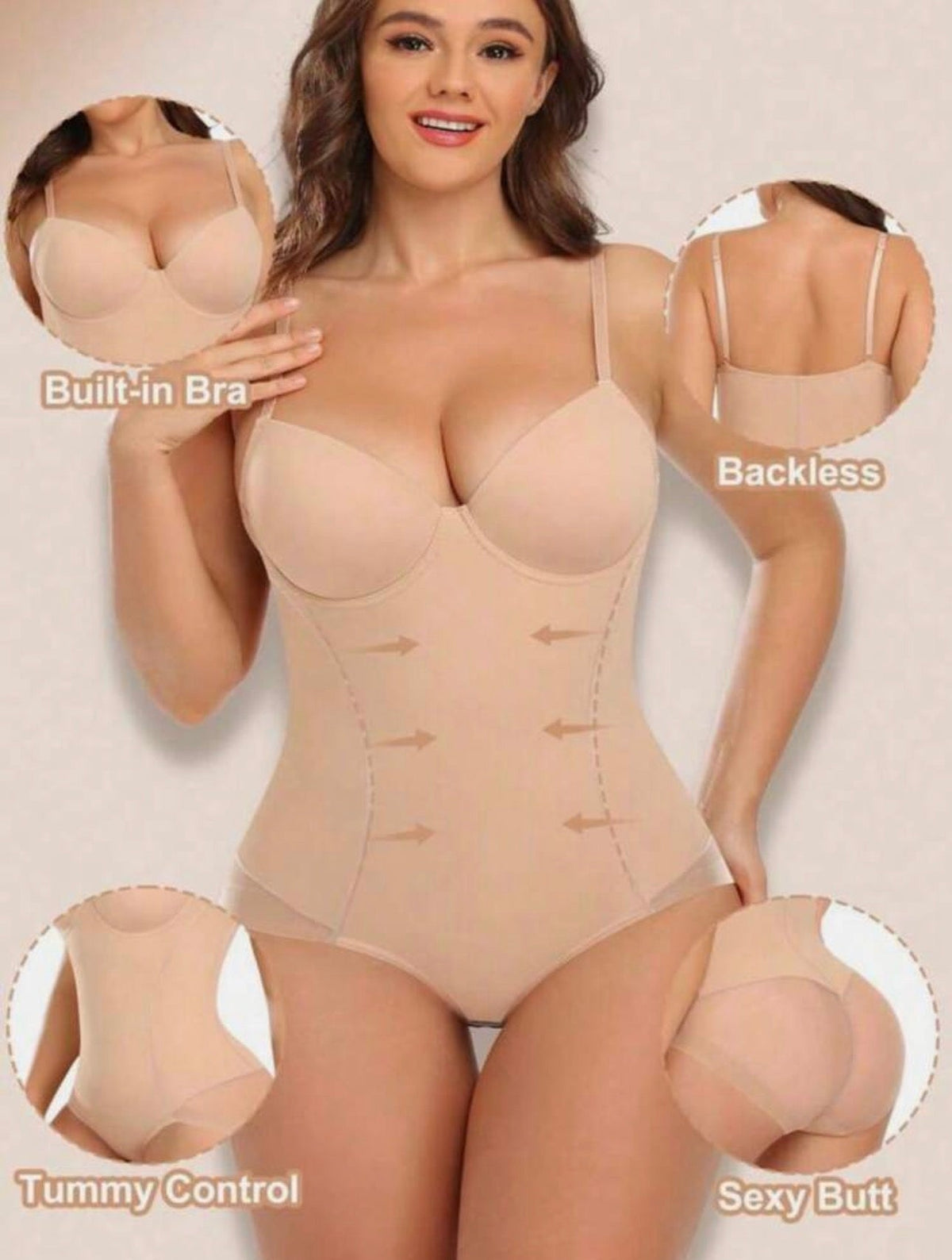 Women's Tight Fitting Bustier Shapewear With Bra Cups Beige - Sculpt Studio