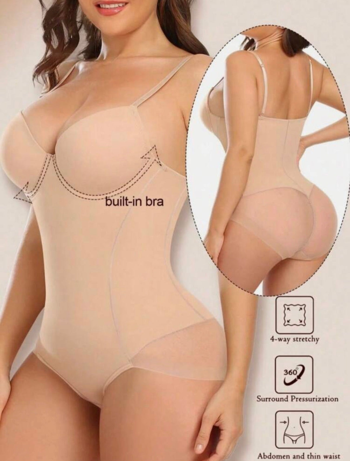 Women's Tight Fitting Bustier Shapewear With Bra Cups Beige - Sculpt Studio