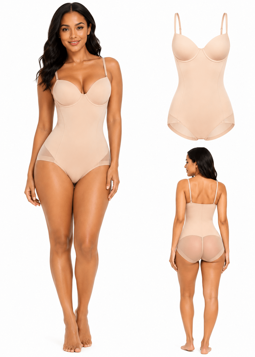 Women's Tight Fitting Bustier Shapewear With Bra Cups Beige - Sculpt Studio