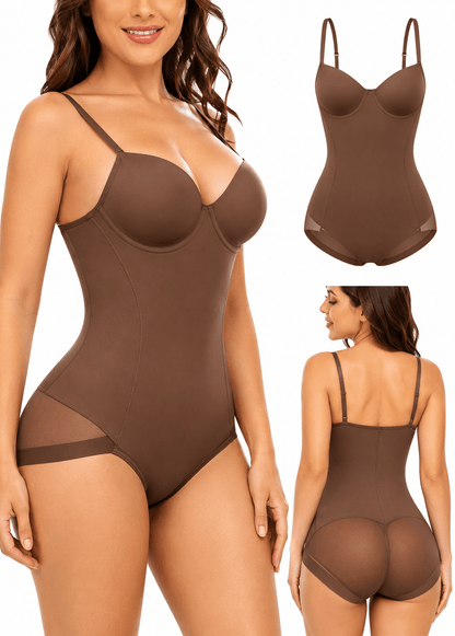 Women's Tight Fitting Bustier Shapewear With Bra Cups Brown - Sculpt Studio