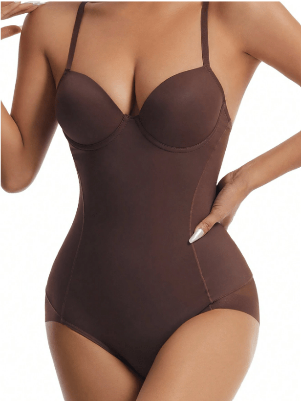 Women's Tight Fitting Bustier Shapewear With Bra Cups Brown - Sculpt Studio